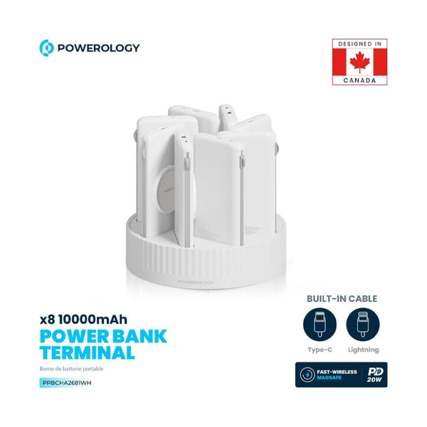 Powerology 8-in-1 10000mAh power bank charging station with wireless charging White Qatar