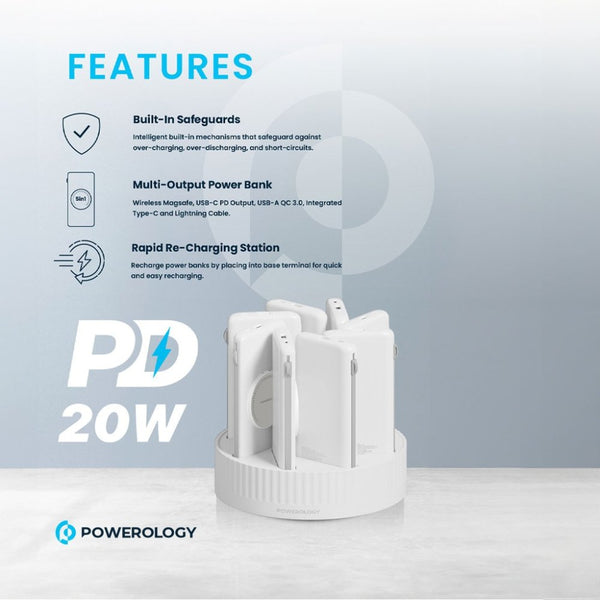 Powerology 8-in-1 10000mAh power bank charging station with wireless charging White Qatar