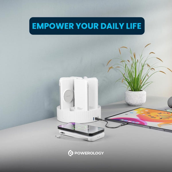 Powerology 8-in-1 10000mAh power bank charging station with wireless charging White Qatar