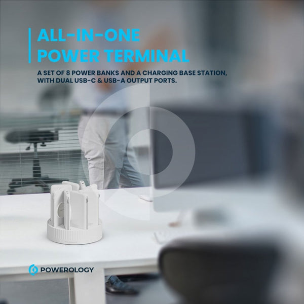 Powerology 8-in-1 10000mAh power bank charging station with wireless charging White Qatar