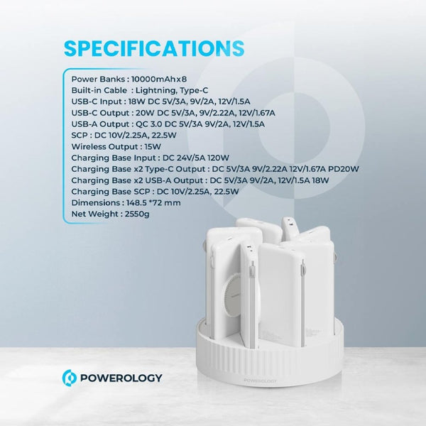 Powerology 8-in-1 10000mAh power bank charging station with wireless charging White Qatar