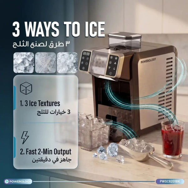 Powerology Alaska 2-in-1 Ice and Snow Maker PWSC6201BK Black with three ice textures and fast ice production in Qatar
