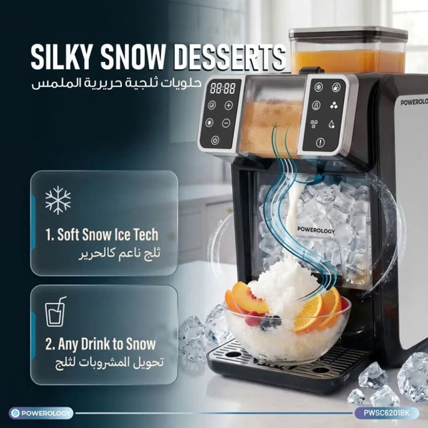 Powerology Alaska 2-in-1 Ice and Snow Maker PWSC6201BK Black with three ice textures and fast ice production in Qatar