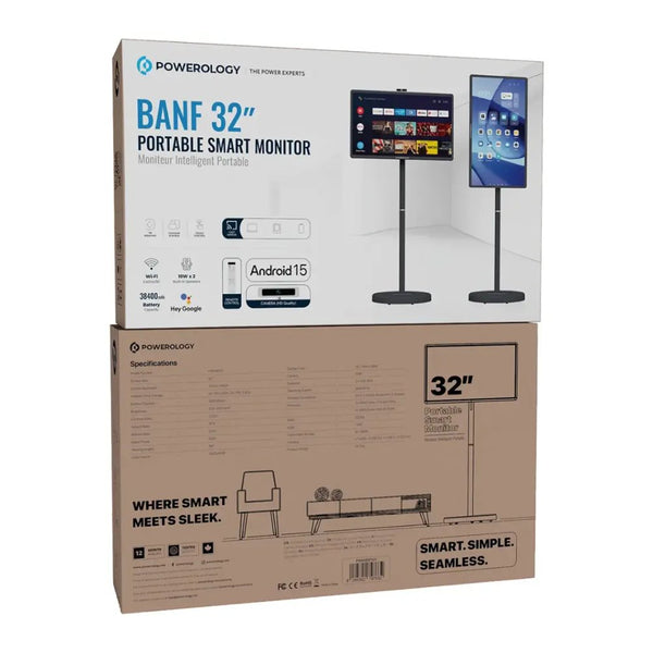 Powerology Banf 32 inch portable smart monitor with touchscreen Android 15 and 38400mAh battery Gray Qatar