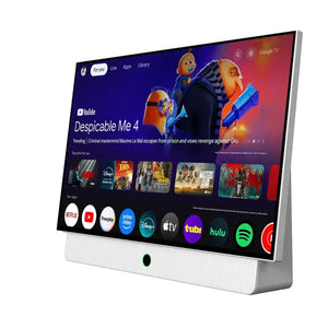 Powerology PG27FWH white 27-inch portable Full HD Smart TV with Android 14, 38400mAh battery and built-in stereo speakers in Qatar