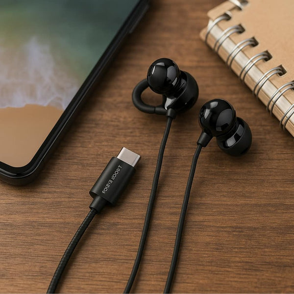 Powerology Voro single-sided USB-C wired clip-on earphone with microphone Black Qatar