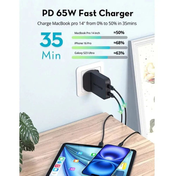 RAVPower PD Pioneer RP-PC1079 65W dual USB-C GaN wall charger with foldable design Black Qatar