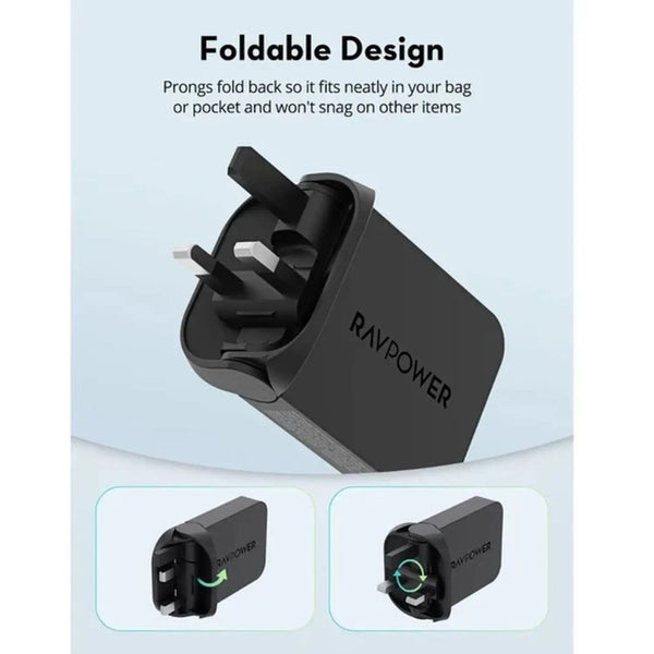 RAVPower PD Pioneer RP-PC1079 65W dual USB-C GaN wall charger with foldable design Black Qatar