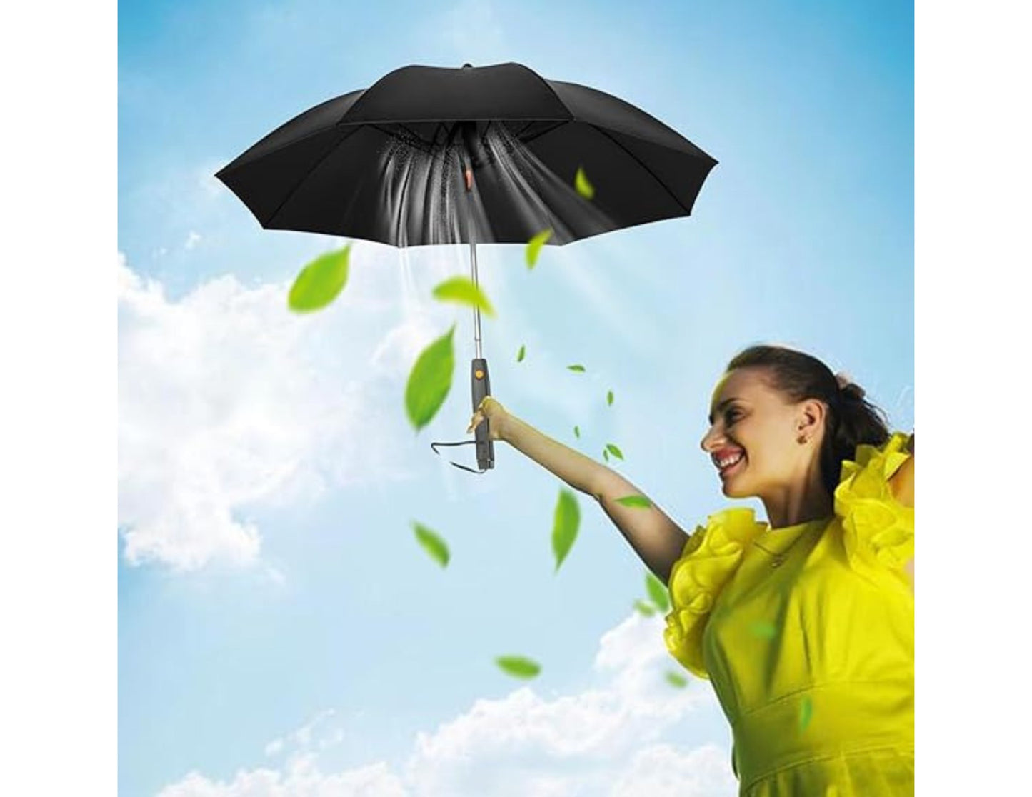 Rechargeable umbrella with built-in mist fan, UV protection, and Type-C charging