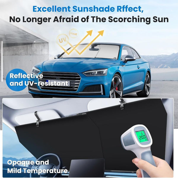 Retractable car windshield sun shade automatic 420D UV heat protection adjustable black Qatar