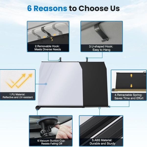 Retractable car windshield sun shade automatic 420D UV heat protection adjustable black Qatar