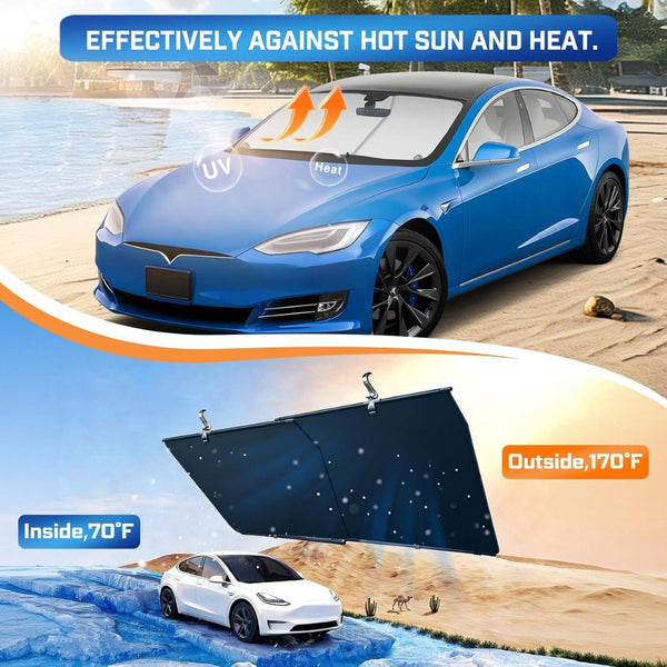 Retractable car windshield sun shade automatic 420D UV heat protection adjustable black Qatar