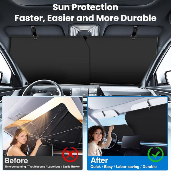Retractable car windshield sun shade automatic 420D UV heat protection adjustable black Qatar