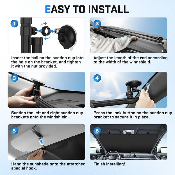 Retractable car windshield sun shade automatic 420D UV heat protection adjustable black Qatar