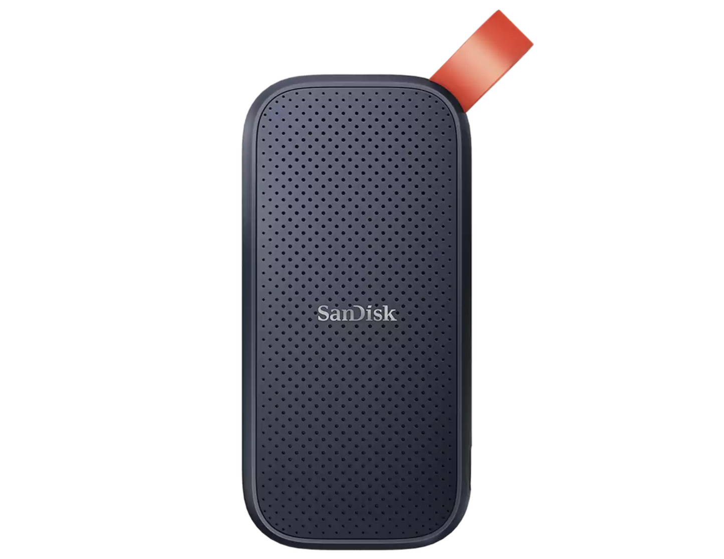 Lightweight design of SanDisk Portable SSD SDSSDE30-1T00-G26 with rubber hook.