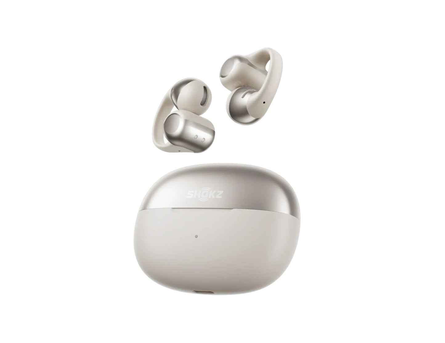 Shokz OpenDots ONE open-ear true wireless earbuds with Dolby Audio and clip-on design.