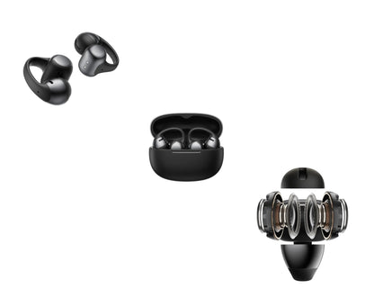 Shokz OpenDots ONE open-ear true wireless earbuds with Dolby Audio and clip-on design.