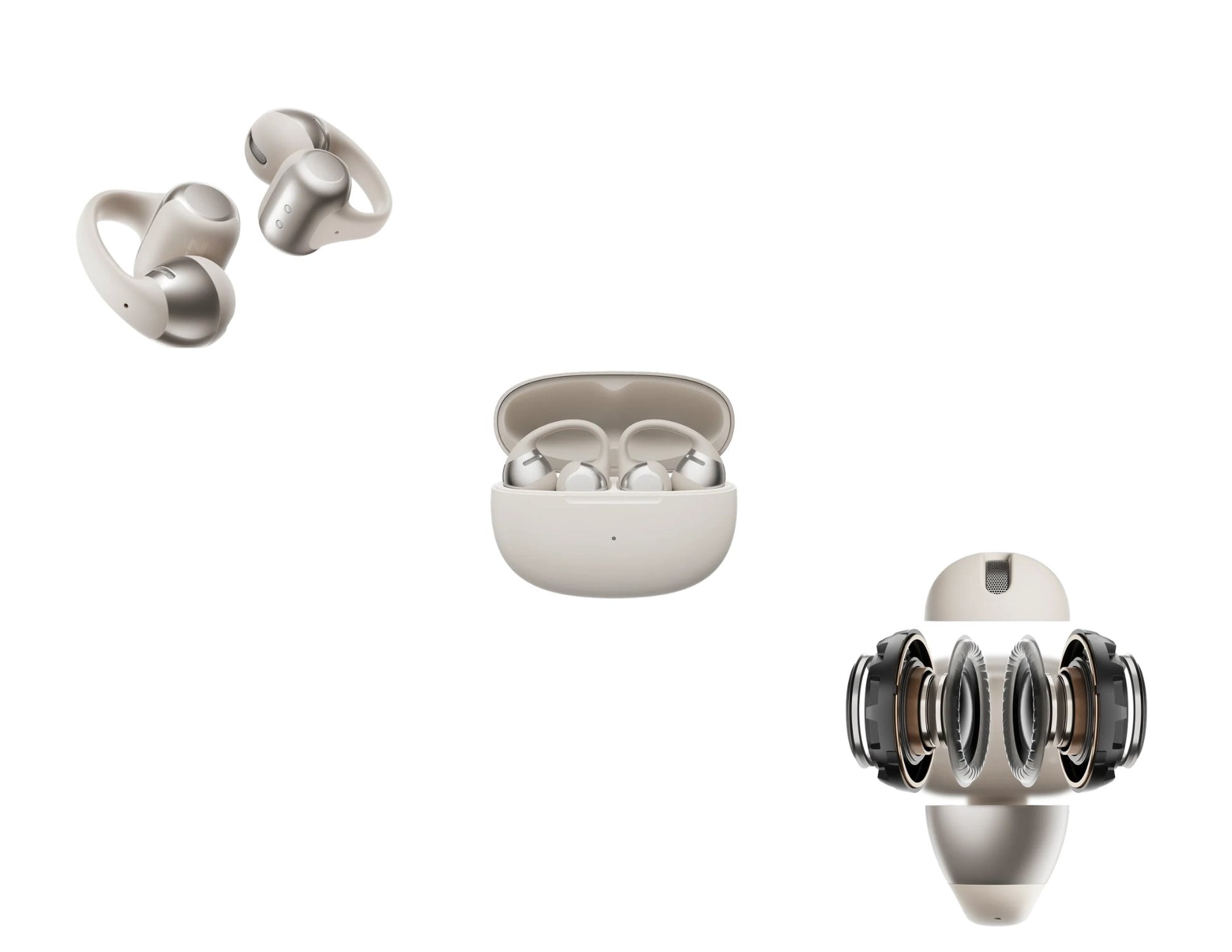 Shokz OpenDots ONE open-ear true wireless earbuds with Dolby Audio and clip-on design.