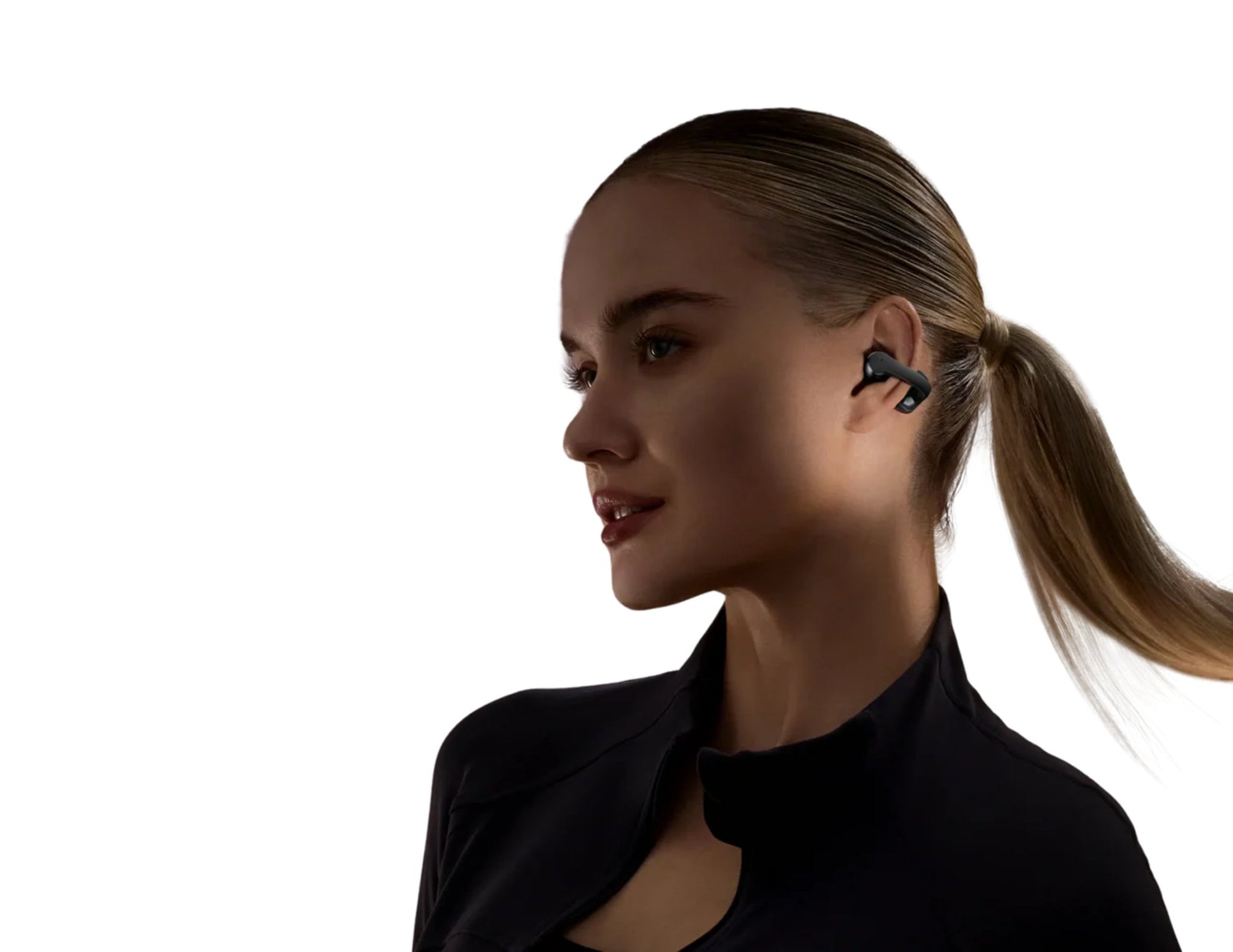 Shokz OpenDots ONE open-ear true wireless earbuds with Dolby Audio and clip-on design.