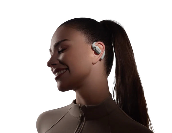 Shokz OpenFit 2+ open-ear true wireless earbuds with Dolby Audio and secure fit.