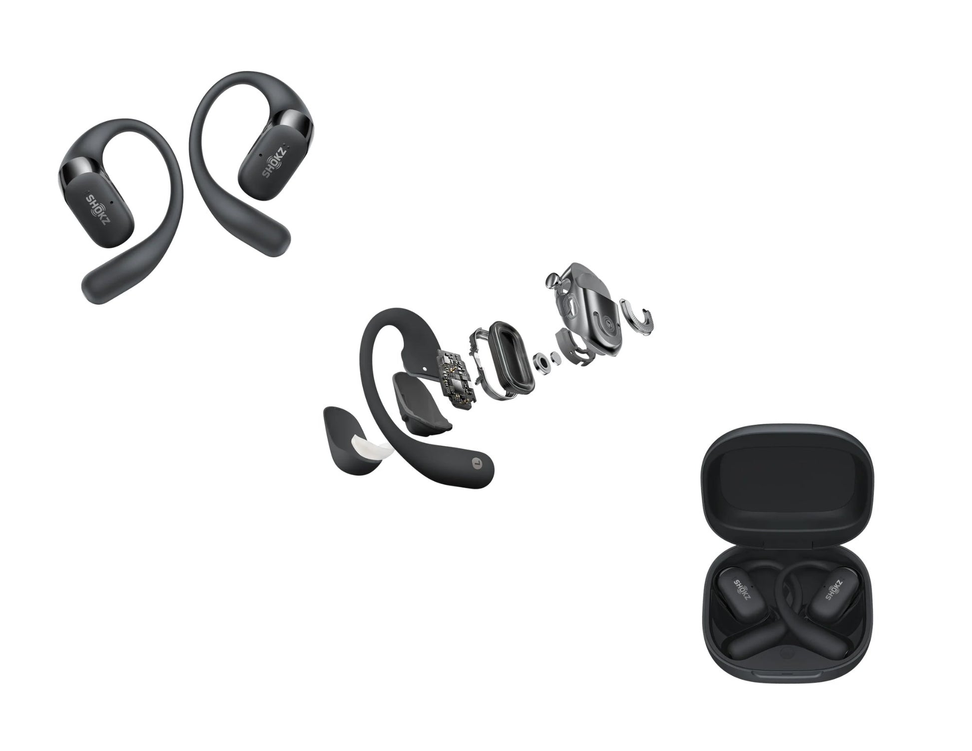 Shokz OpenFit 2+ open-ear true wireless earbuds with Dolby Audio and secure fit.