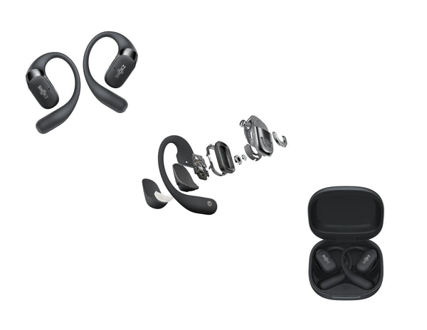 Shokz OpenFit 2+ open-ear true wireless earbuds with Dolby Audio and secure fit.