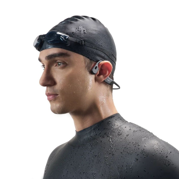Shokz OpenSwim Pro Grey swim-ready bone conduction headphones with IP68 waterproofing and 32GB MP3 storage Qatar