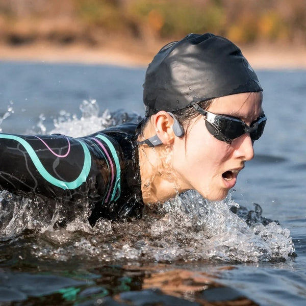 Shokz OpenSwim Pro Grey swim-ready bone conduction headphones with IP68 waterproofing and 32GB MP3 storage Qatar