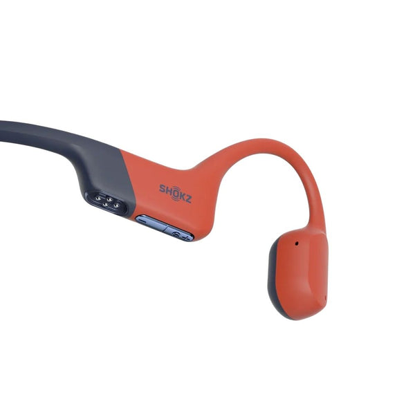 Shokz OpenSwim Pro Red swim-ready bone conduction headphones with IP68 waterproofing and 32GB MP3 storage Qatar