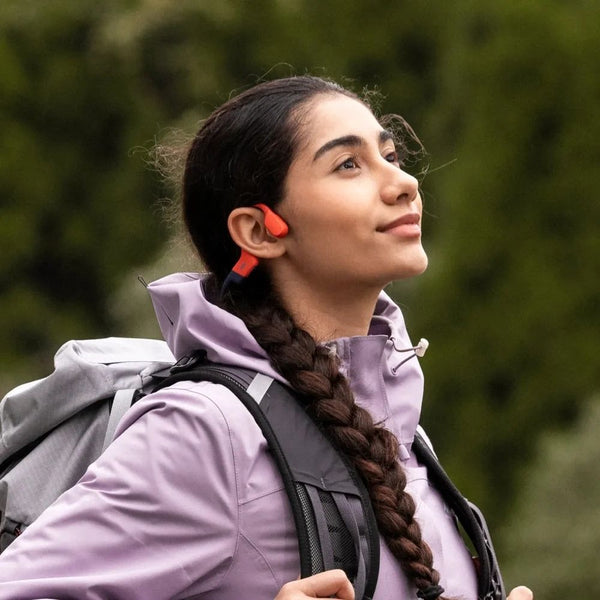 Shokz OpenSwim Pro Red swim-ready bone conduction headphones with IP68 waterproofing and 32GB MP3 storage Qatar