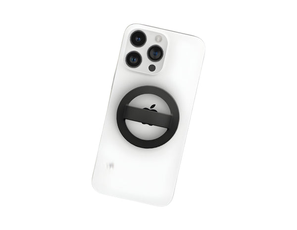 Black silicone magnetic 360-degree phone ring grip holder attached to smartphone Qatar