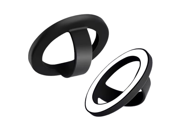 Black silicone magnetic 360-degree phone ring grip holder attached to smartphone Qatar