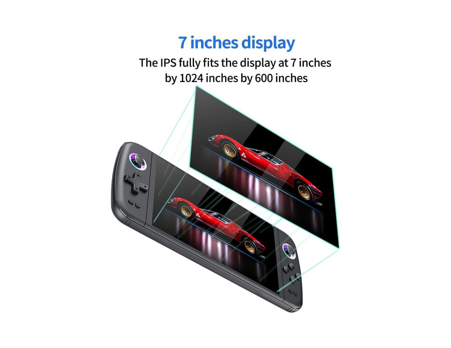 SJGAM M27 retro handheld gaming console black with 7-inch IPS screen and dual joysticks.