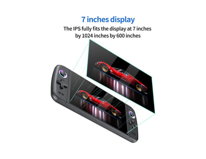 SJGAM M27 retro handheld gaming console black with 7-inch IPS screen and dual joysticks.