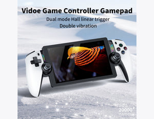 SJGAM M28 retro handheld game console white with 7-inch display and USB-C charging.