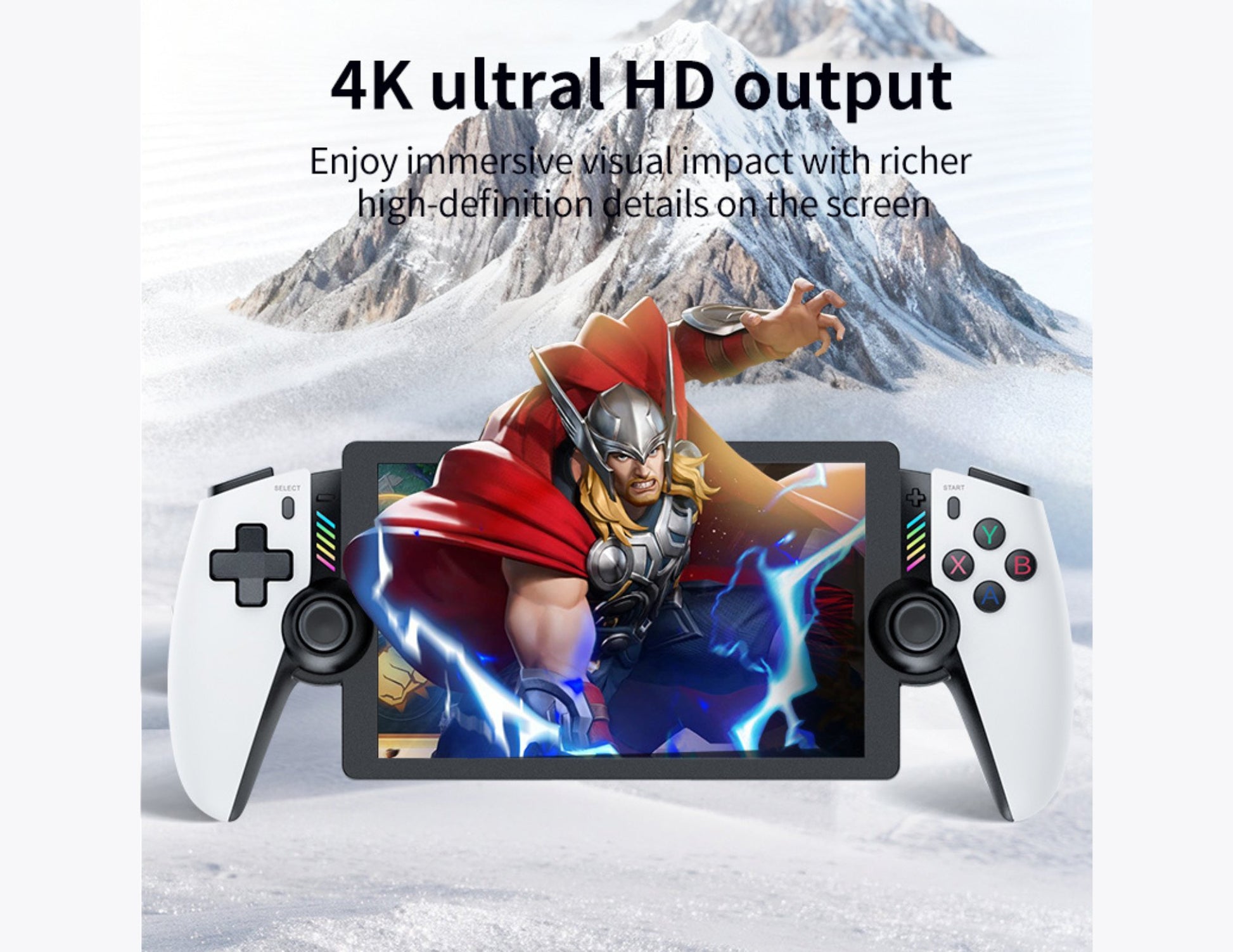 SJGAM M28 retro handheld game console white with 7-inch display and USB-C charging.