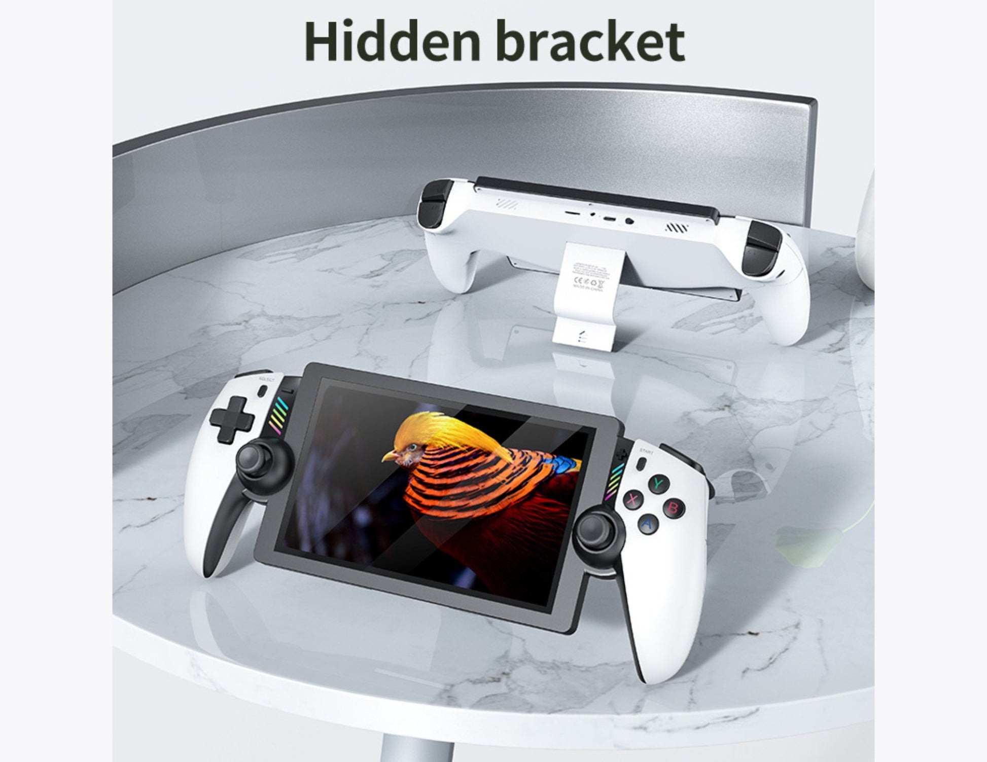 SJGAM M28 retro handheld game console white with 7-inch display and USB-C charging.