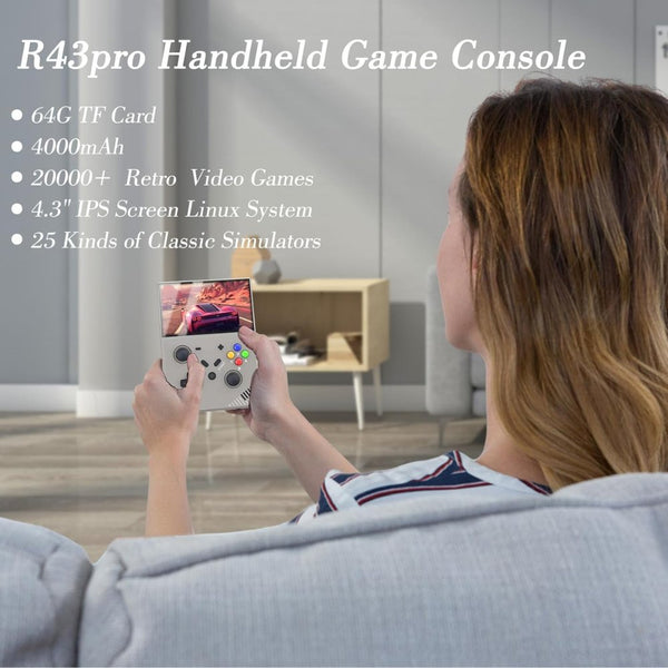 SJGAM R43 Pro Retro Handheld Game Console 64GB Grey with 4.3-inch IPS display and Linux EmuELEC system Qatar