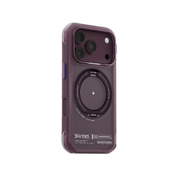Skinarma Atlas Burgundy protective case for iPhone 18 Pro with 360° rotating aluminium kickstand and DRIFT-NODE™ corner protection in Qatar