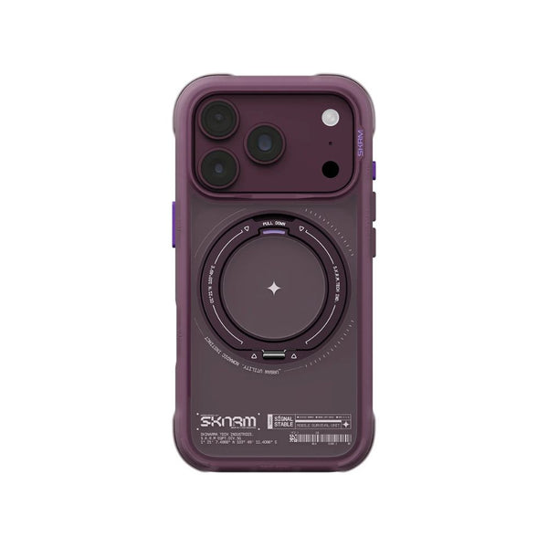 Skinarma Atlas Burgundy protective case for iPhone 18 Pro with 360° rotating aluminium kickstand and DRIFT-NODE™ corner protection in Qatar