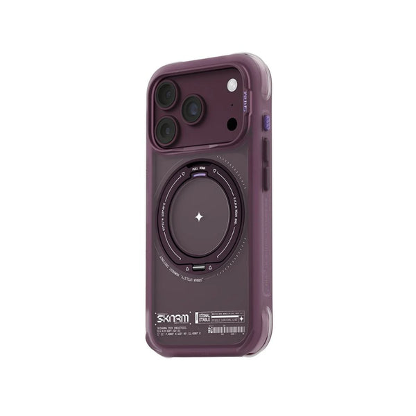 Skinarma Atlas Burgundy protective case for iPhone 18 Pro with 360° rotating aluminium kickstand and DRIFT-NODE™ corner protection in Qatar