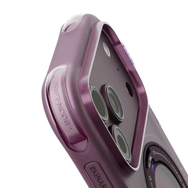 Skinarma Atlas Burgundy protective case for iPhone 18 Pro with 360° rotating aluminium kickstand and DRIFT-NODE™ corner protection in Qatar