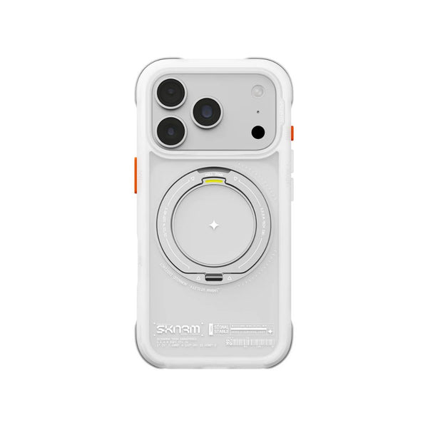 Skinarma Atlas Frost protective case for iPhone 18 Pro with frosted bumper, 360° aluminium kickstand and DRIFT-NODE™ corner protection in Qatar