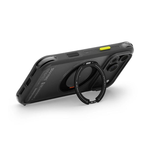 Skinarma Atlas Black protective case for iPhone 18 Pro Max with 360° rotating aluminium kickstand and DRIFT-NODE™ corner protection in Qatar
