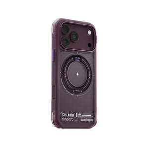 Skinarma Atlas Burgundy protective case for iPhone 18 Pro Max with 360° rotating aluminium kickstand and DRIFT-NODE™ corner protection in Qatar