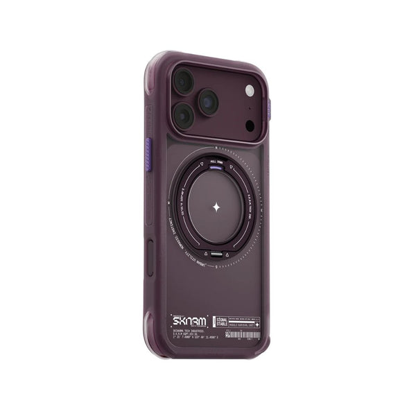 Skinarma Atlas Burgundy protective case for iPhone 18 Pro Max with 360° rotating aluminium kickstand and DRIFT-NODE™ corner protection in Qatar