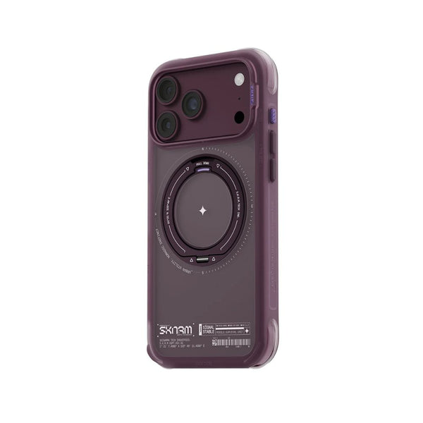 Skinarma Atlas Burgundy protective case for iPhone 18 Pro Max with 360° rotating aluminium kickstand and DRIFT-NODE™ corner protection in Qatar