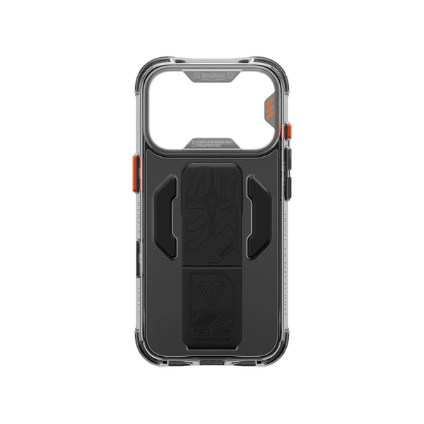 SkinArma Helio CE Gray case for iPhone 18 Pro with detachable silicone grip-stand and 8-ft drop protection in Qatar