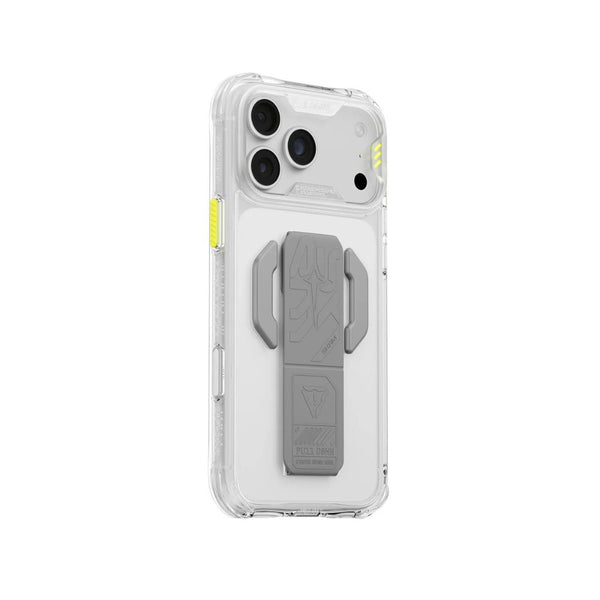 SkinArma Helio CE Clear case for iPhone 18 Pro Max with detachable silicone grip-stand and 8-ft drop protection in Qatar