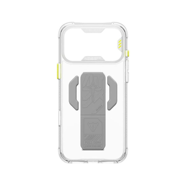 SkinArma Helio CE Clear case for iPhone 18 Pro Max with detachable silicone grip-stand and 8-ft drop protection in Qatar